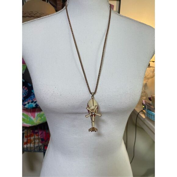 NWT BETSEY JOHNSON RHINESTONE HELICOPTER CHOPPER NECKLACE 3D & Propeller Spins - Picture 1 of 14